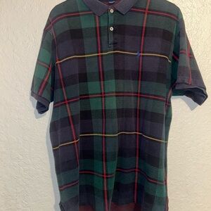 Men's Plaid Polo Shirt - Green and Black